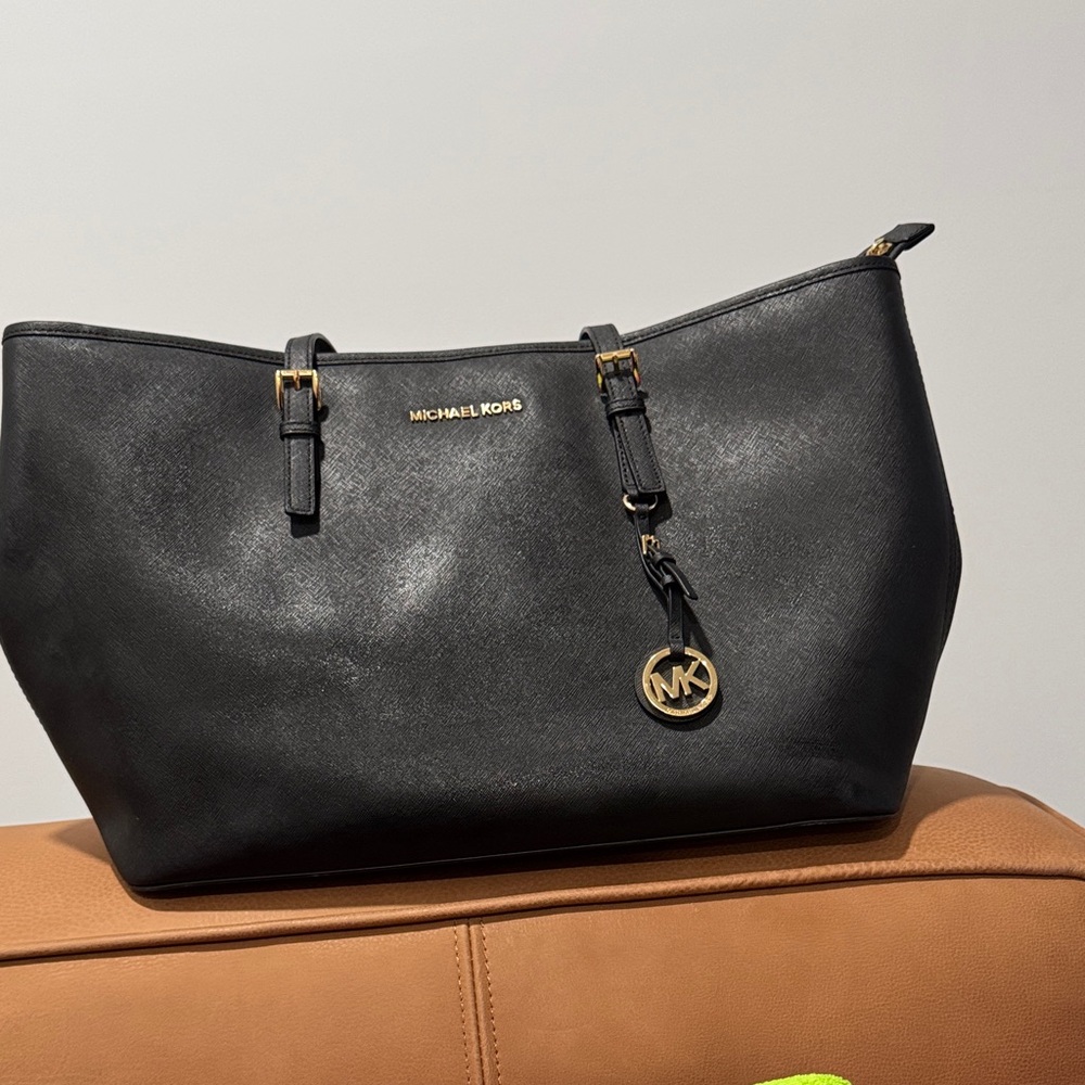 Michael Kors Black Tote with Gold Accents